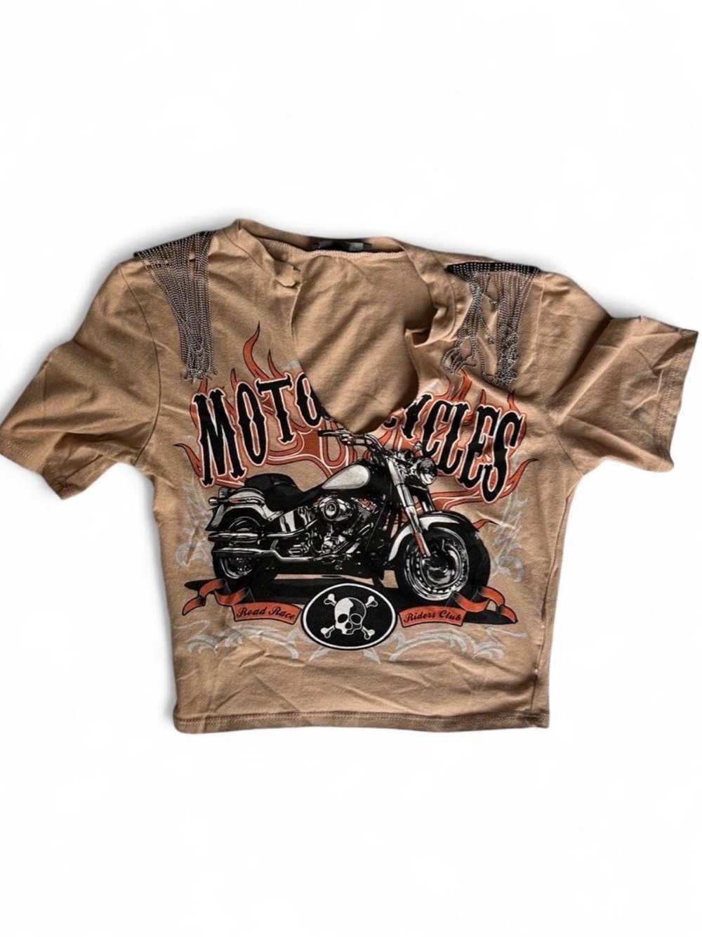 Women’s Tan Motorcycle Graphic Crop Top